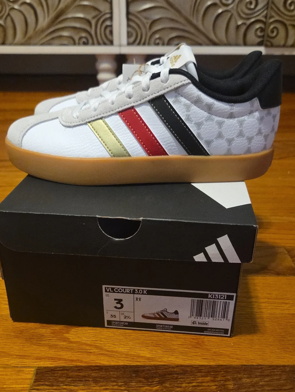 adidas VL Court 3.0 K Sneakers - White with Red & Black Accents